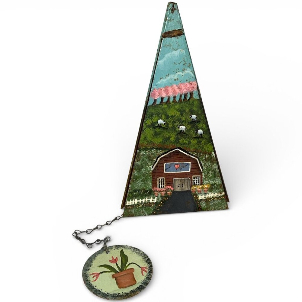 Vintage Hand painted Outdoor Wind Chime Metal Farmhouse Country